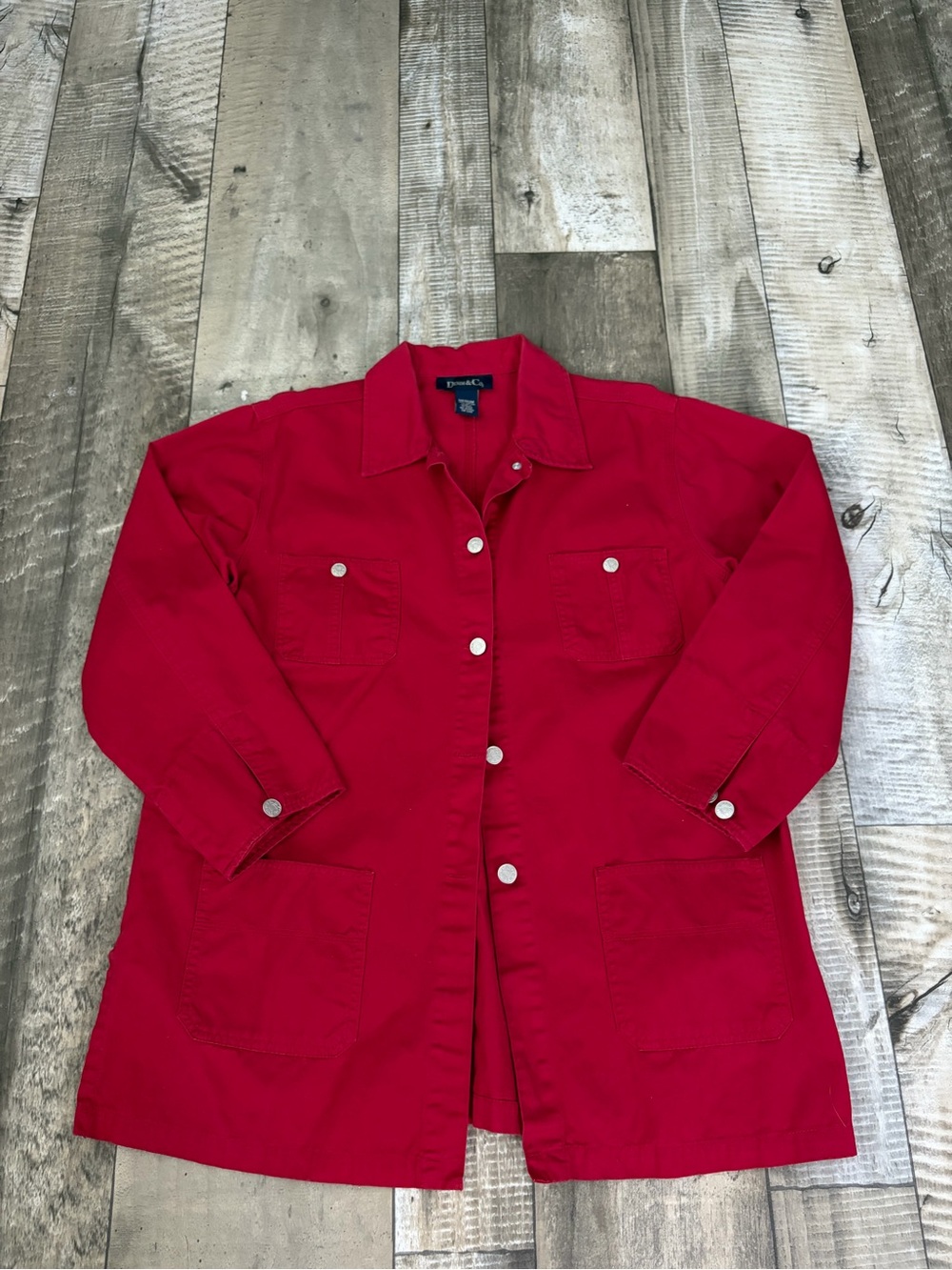 Denim&Co Bright Red Cotton Shirt Jacket